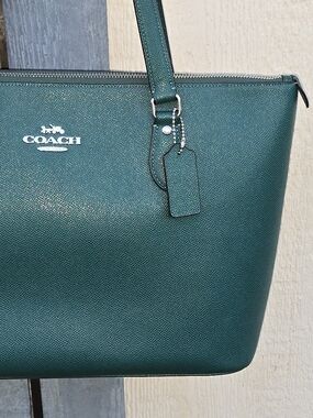 Coach Pebble Leather Tote in Forest Green